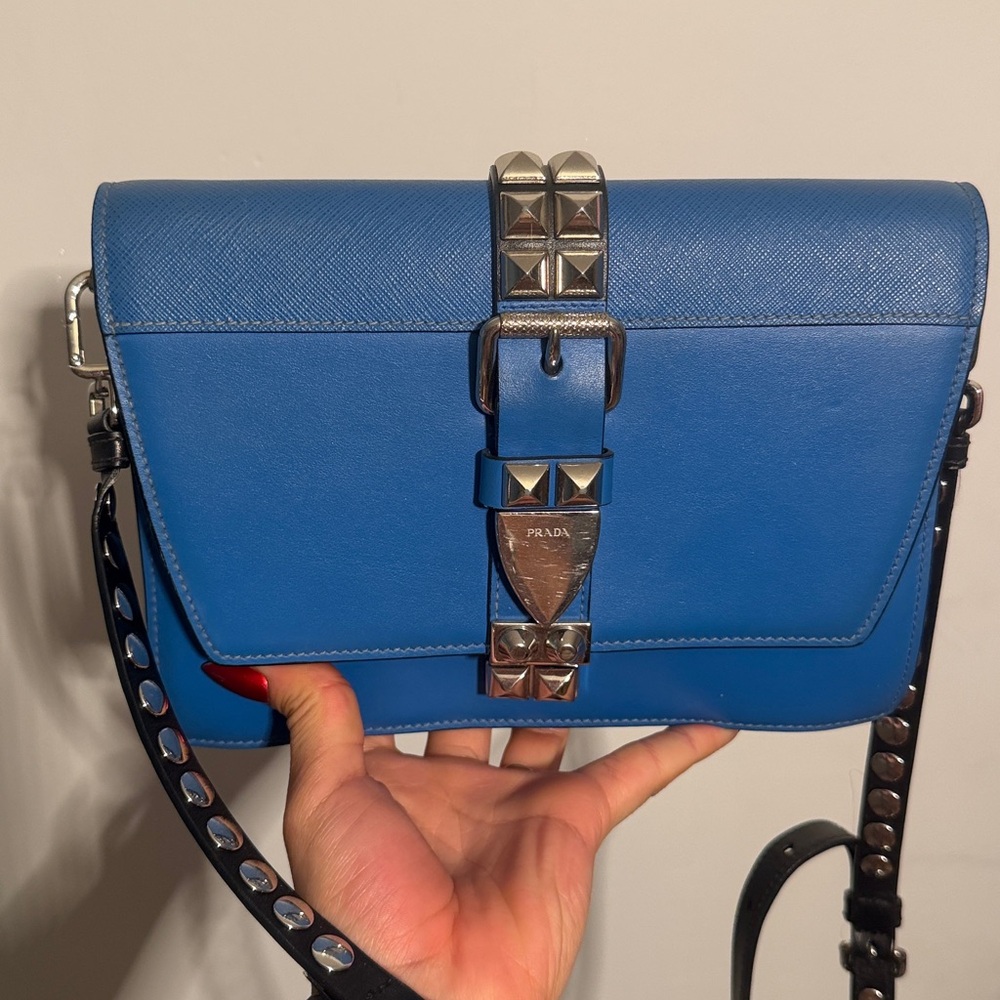 Prada ELEKTRA Blue Studded Crossbody Bag
